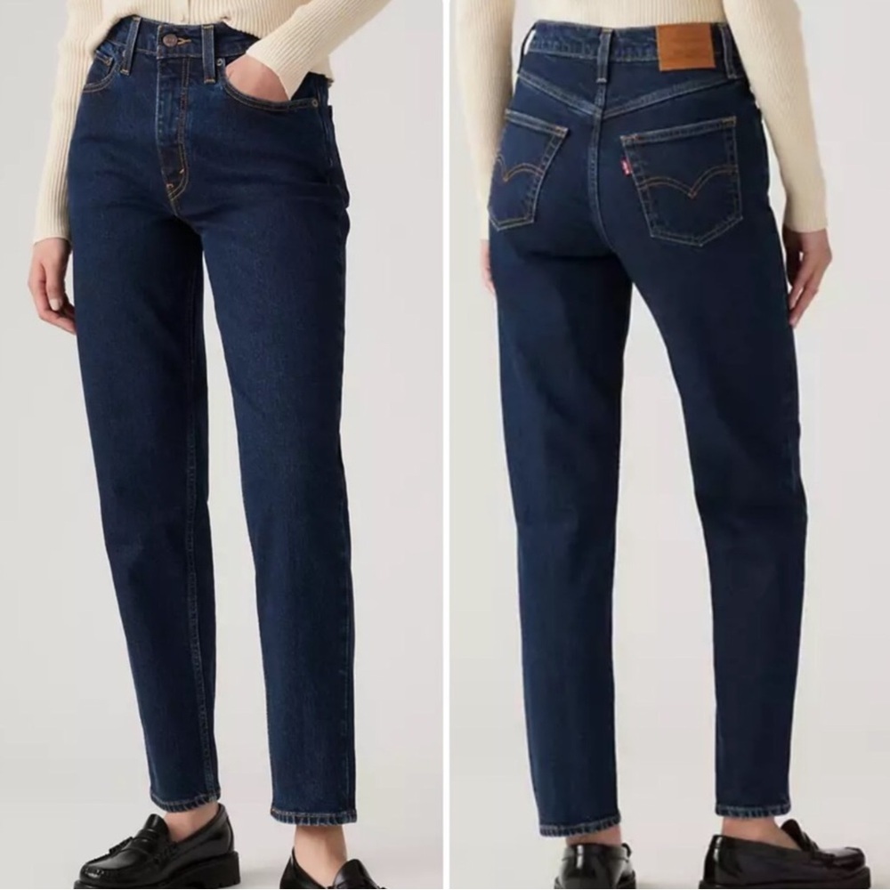 Levis Women 33 x 30 Blue Dark Wash Denim 100% Cotton Middy Straight Jeans NWT